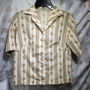 Vintage Majestic Beige and Orang Floral Button Down Shirt